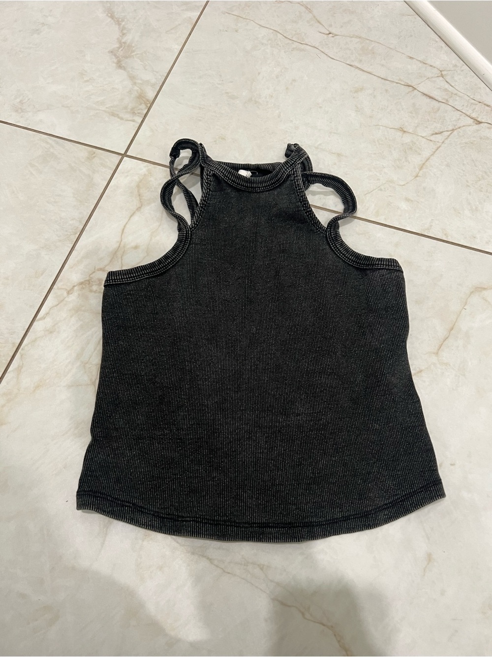 Anthropologie Daily Practice Black Wash Ribbed Tank Top Size XS